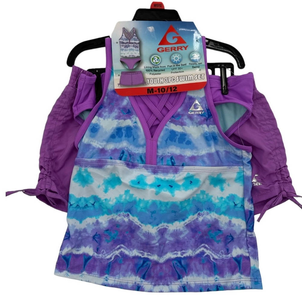 NWT 10/12 Girls Three Piece Swim Tankini Purple Set by Gerry